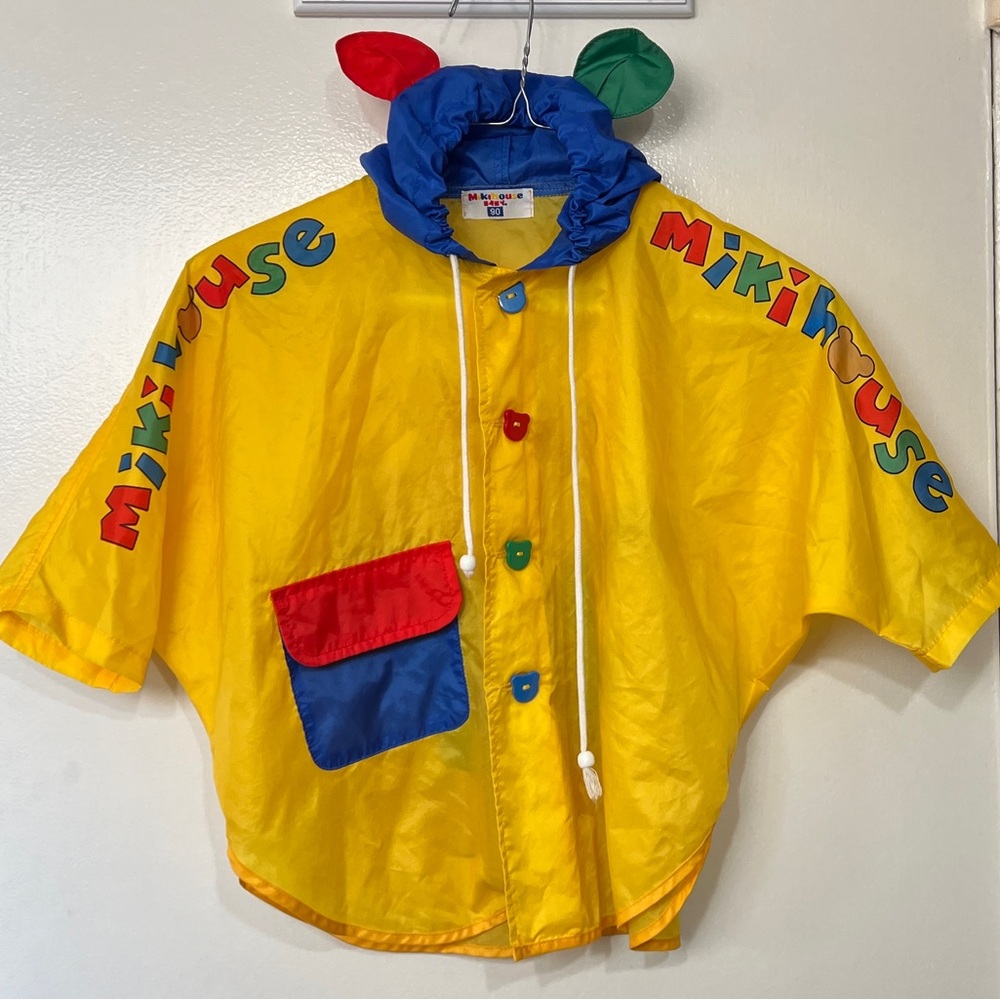 Rare Vintage Miki House Baby Rain Poncho Jacket Size 90 Japan Yellow Bear Print